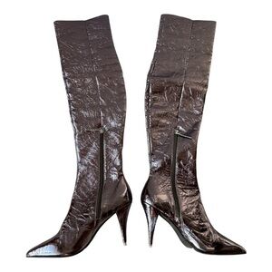 Black Suede Studio Women's Adrienne Metallic Boots Heels in Pewter EU 37